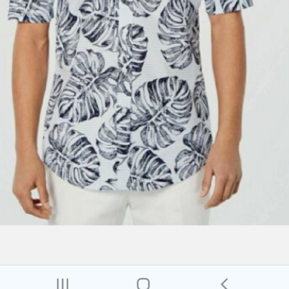 Club Room Madison Palm 🌴 graphic button up shirt size Large, navy and white - Picture 2 of 14
